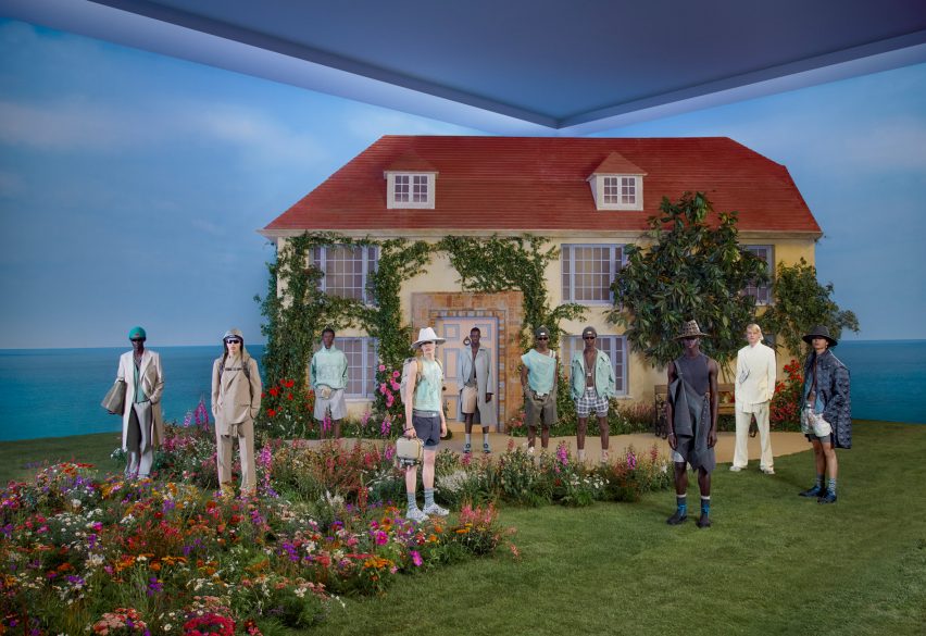 Image of models stood within Villa Eugénie's set for Dior