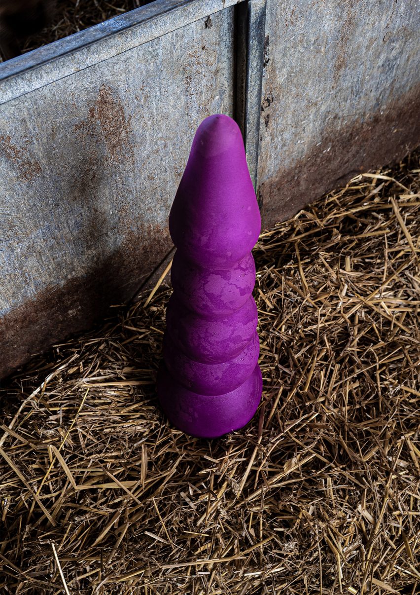 Purple dildo for cows by Ece Tan of Central Saint Martins