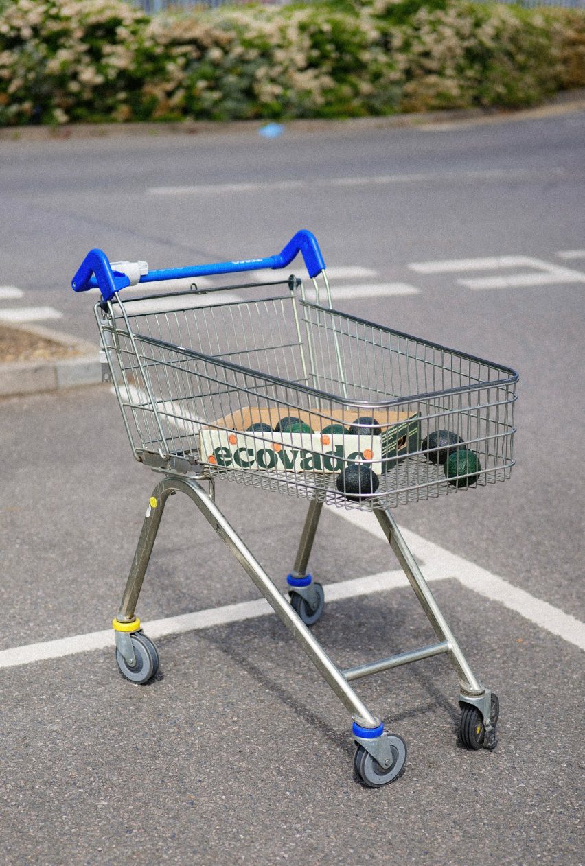 Photo of a tray of Ecovados in a supermarket trolley