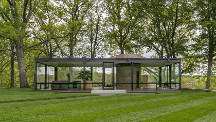 Glass House situated in forest by Philip Johnson