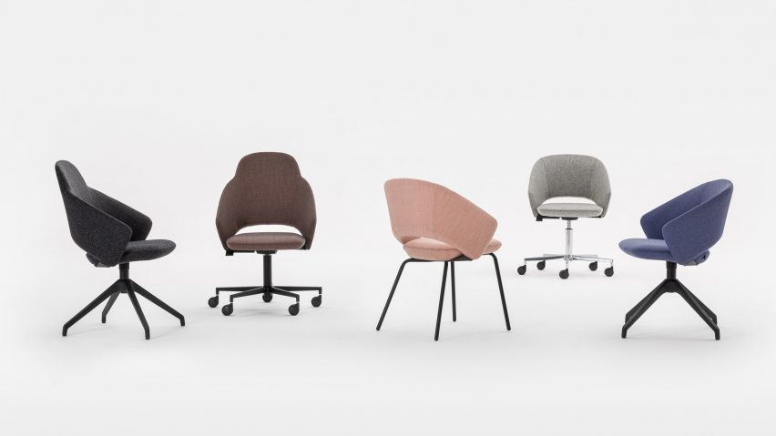 Five Icon chairs by Mara in different models and colours