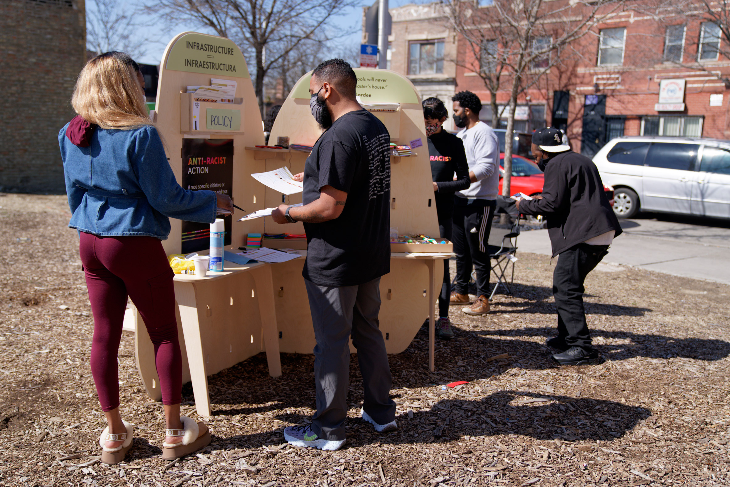 MDF pop-up with leaflets on a street-side