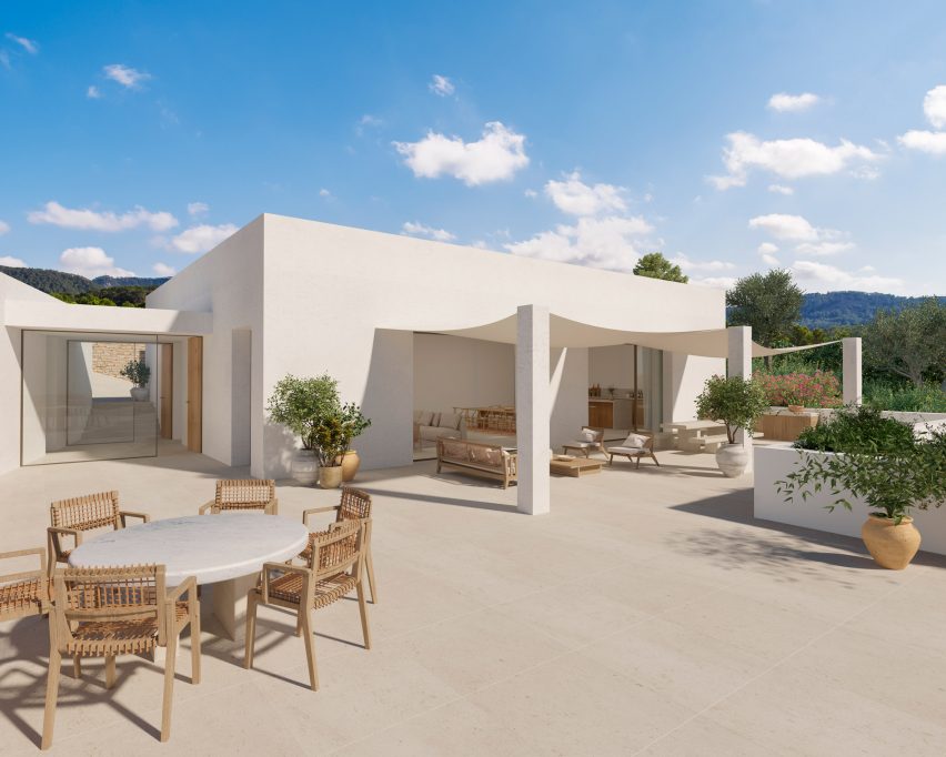 Render of dining and lounging areas at the Sabina Ibiza villas