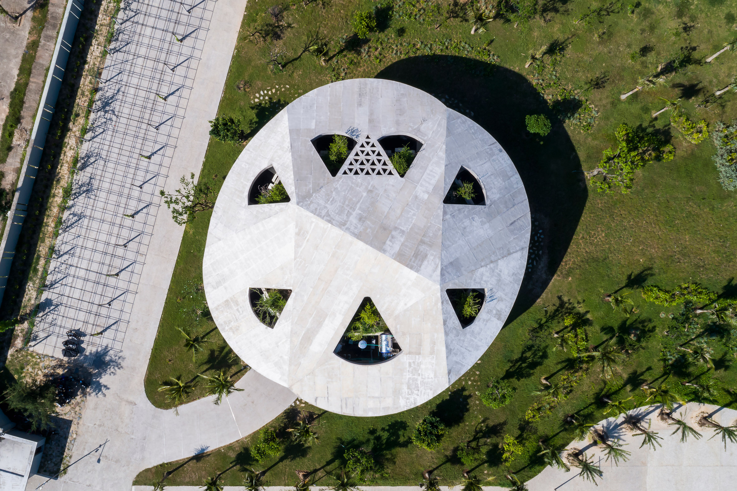 Aerial view of The Kaleidoscope's concrete roof