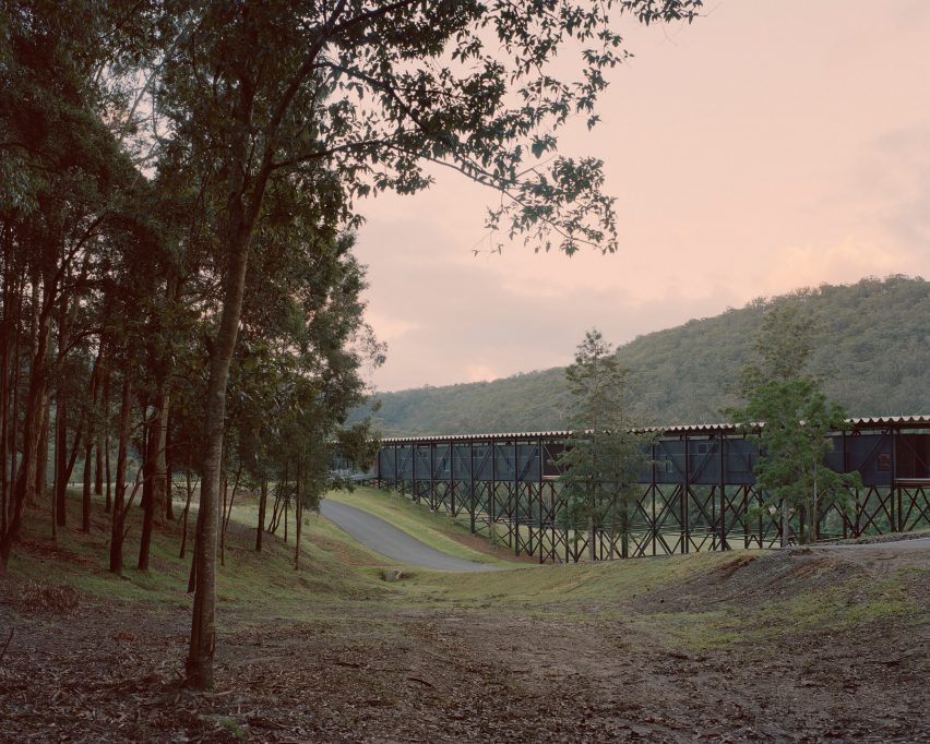 Exterior image of the Bundanon Art Museum bridging the hilly terrain