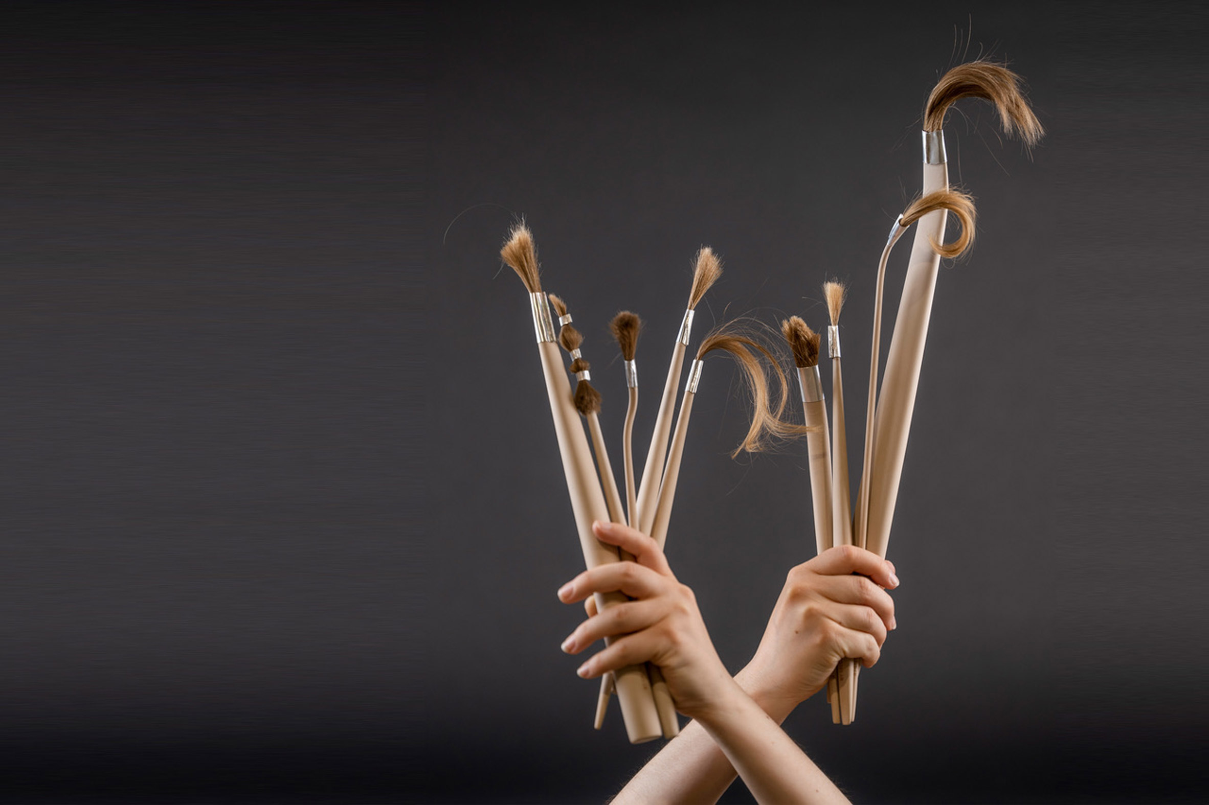 A performance object collection made from the designer's hair