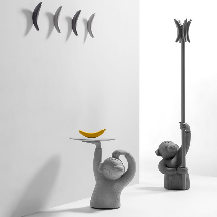 Monkey coat stand by Jaime Hayon for BD Barcelona with the matching Monkey table and wall hooks