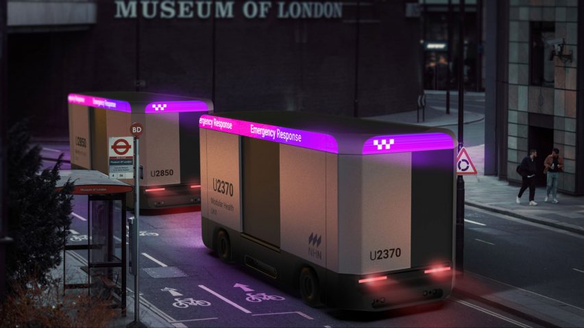 Two modular emergency vehicles driving through London