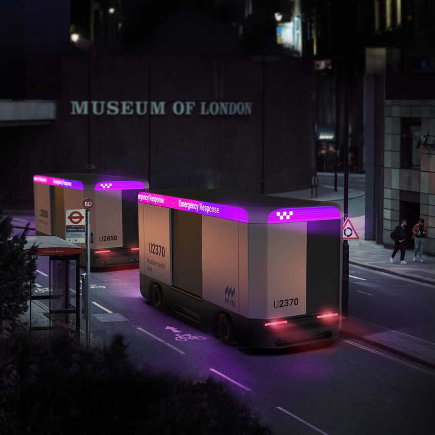 Two modular emergency vehicles driving through London