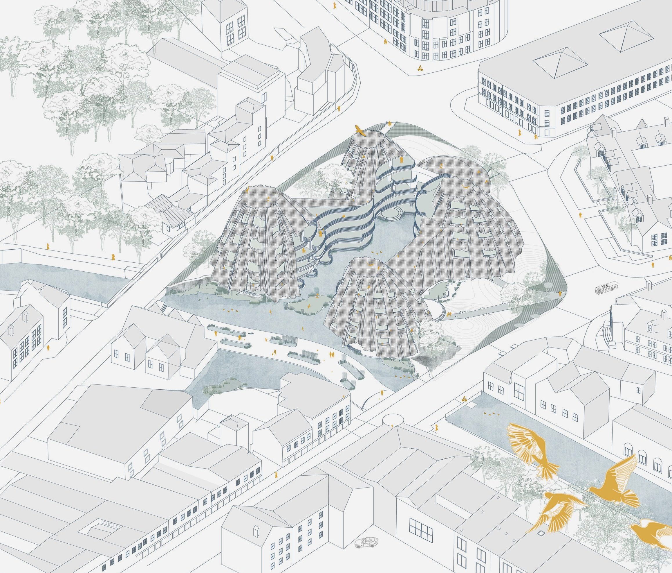 Architectural illustration/diagram aerial view of urban plan