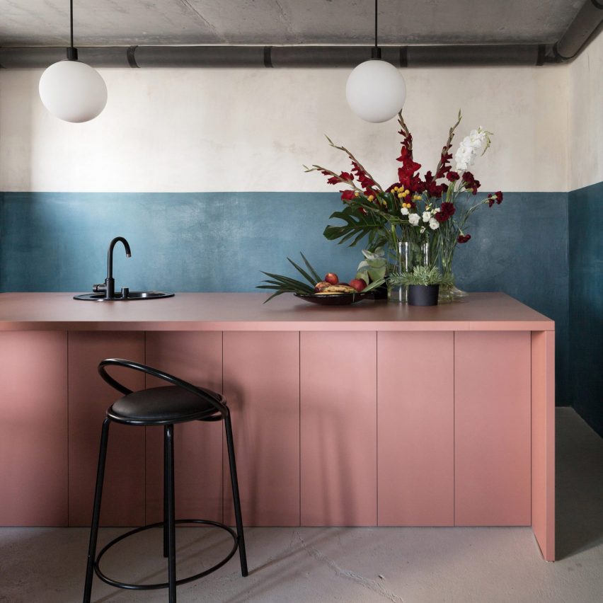 Pink kitchen in Studio11 office, Belarus, by Studio11