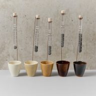 Progressively darker cups from Smogware tableware collection by Iris de Kievith and Annemarie Piscaer