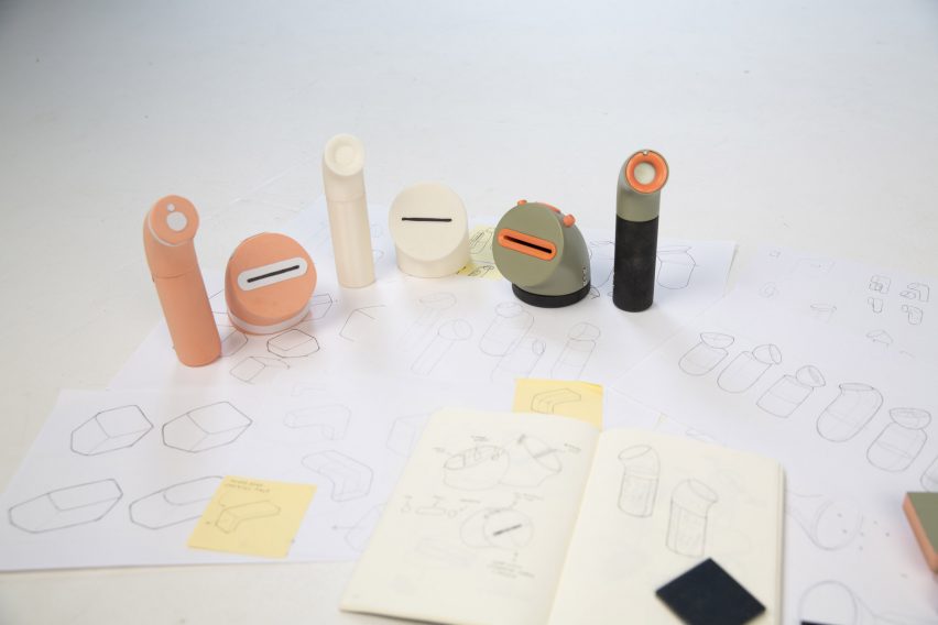 Drawings and models of an aroma detector by Harriet Almond