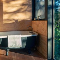 A timber-clad bathroom