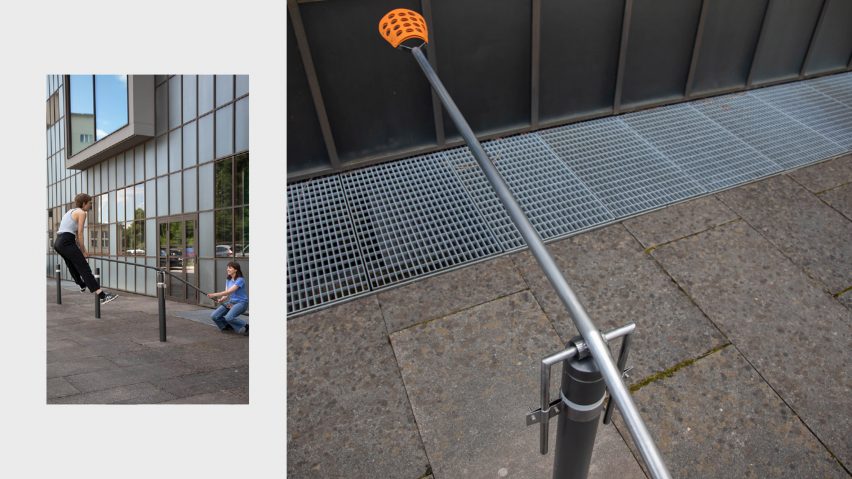 Seesaw design placed on a street bollard by student at Lucerne University of Applied Sciences and Arts