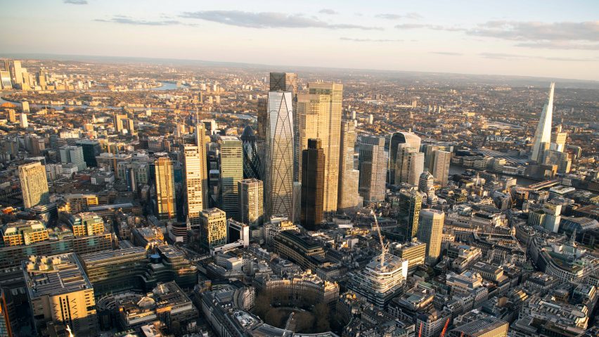 Aerial visual of 55 Bishopsgate in London skyline