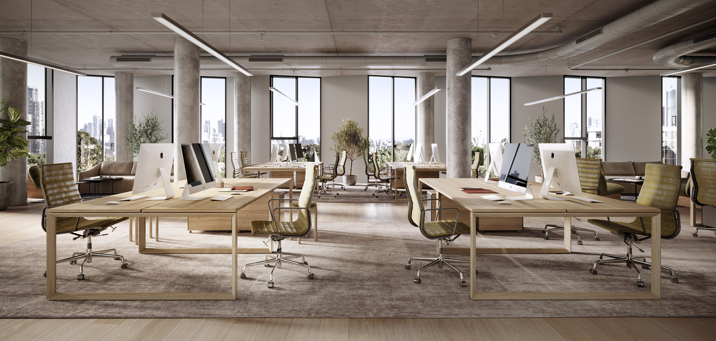 Render of the interior of 550 Spencer offices