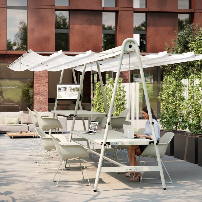 AMAi outdoor modular table with roof