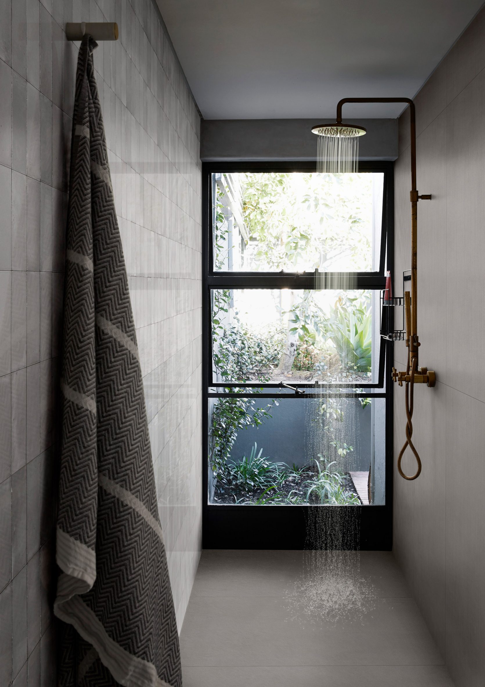 A photograph of the grey Cementum tiles used in a bathroom