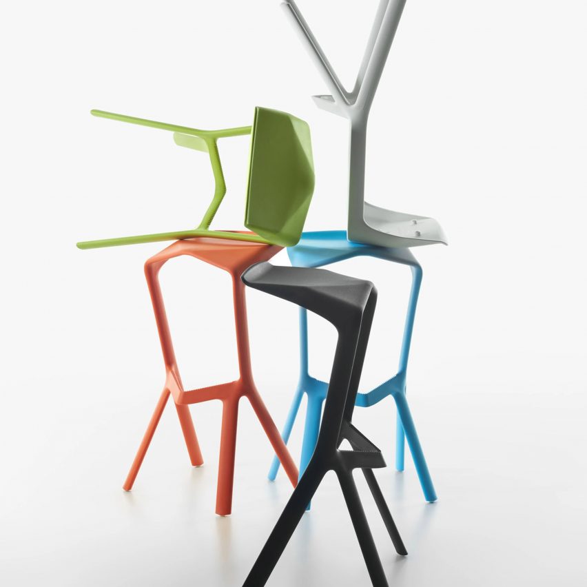 Black, white, green, orange and blue Miura stools by Plank