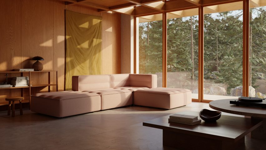 Cream Chord modular sofa arranged as a corner sofa in a timber interior