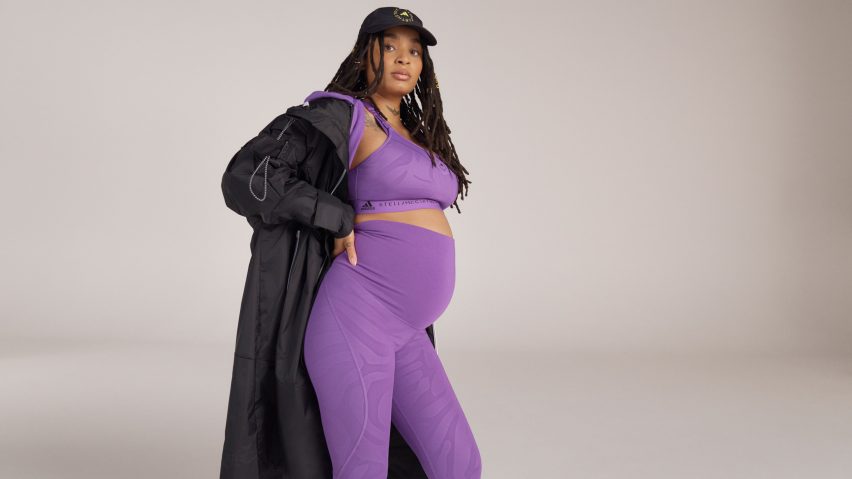 A woman wearing Adidas maternity sports clothing