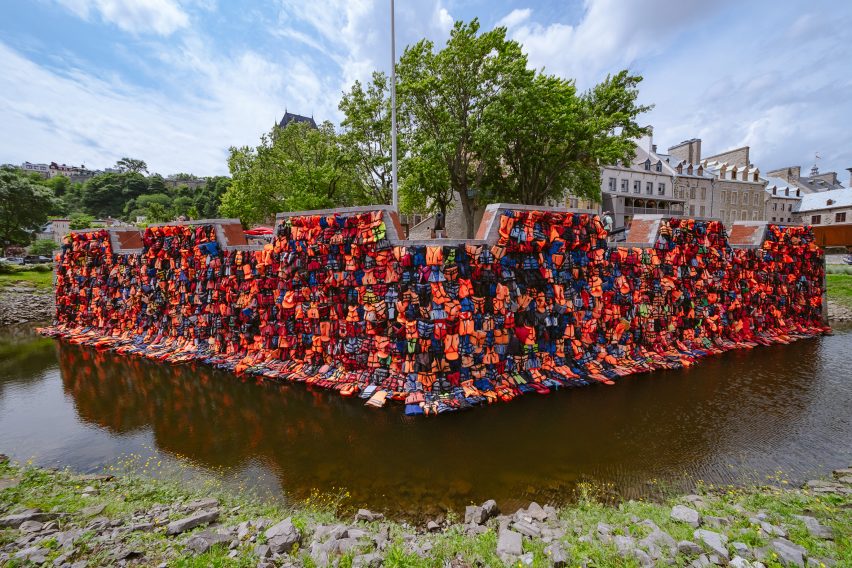 Life jacket installation in Quebec City by Ai Weiwei