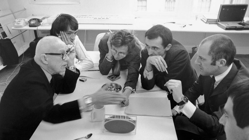 Tony Hunt with Buckminster Fuller, Michael Hopkins, John Walker, Norman Foster and James Meller