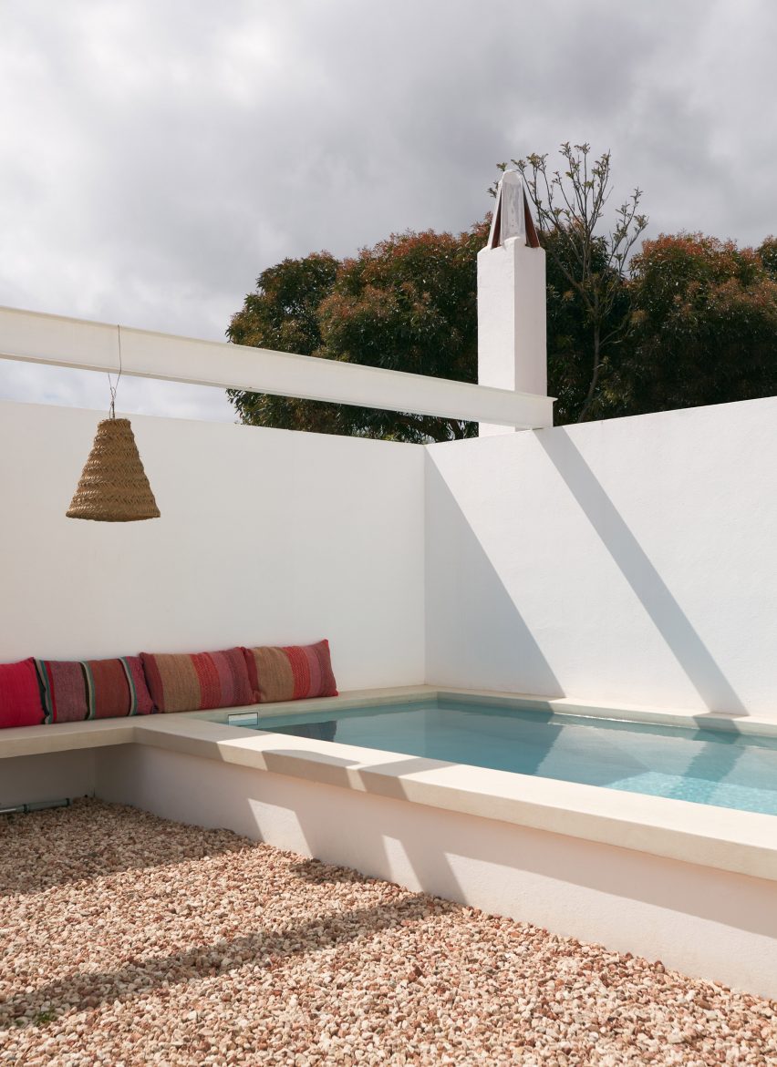 Pool on stone-covered patio of creative retreat designed by Anna Truyol and Emma Martí