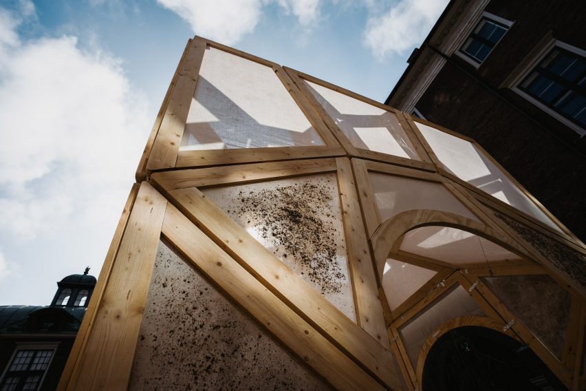 Photo of a wooden pavilion at Chart Art Fair 2022