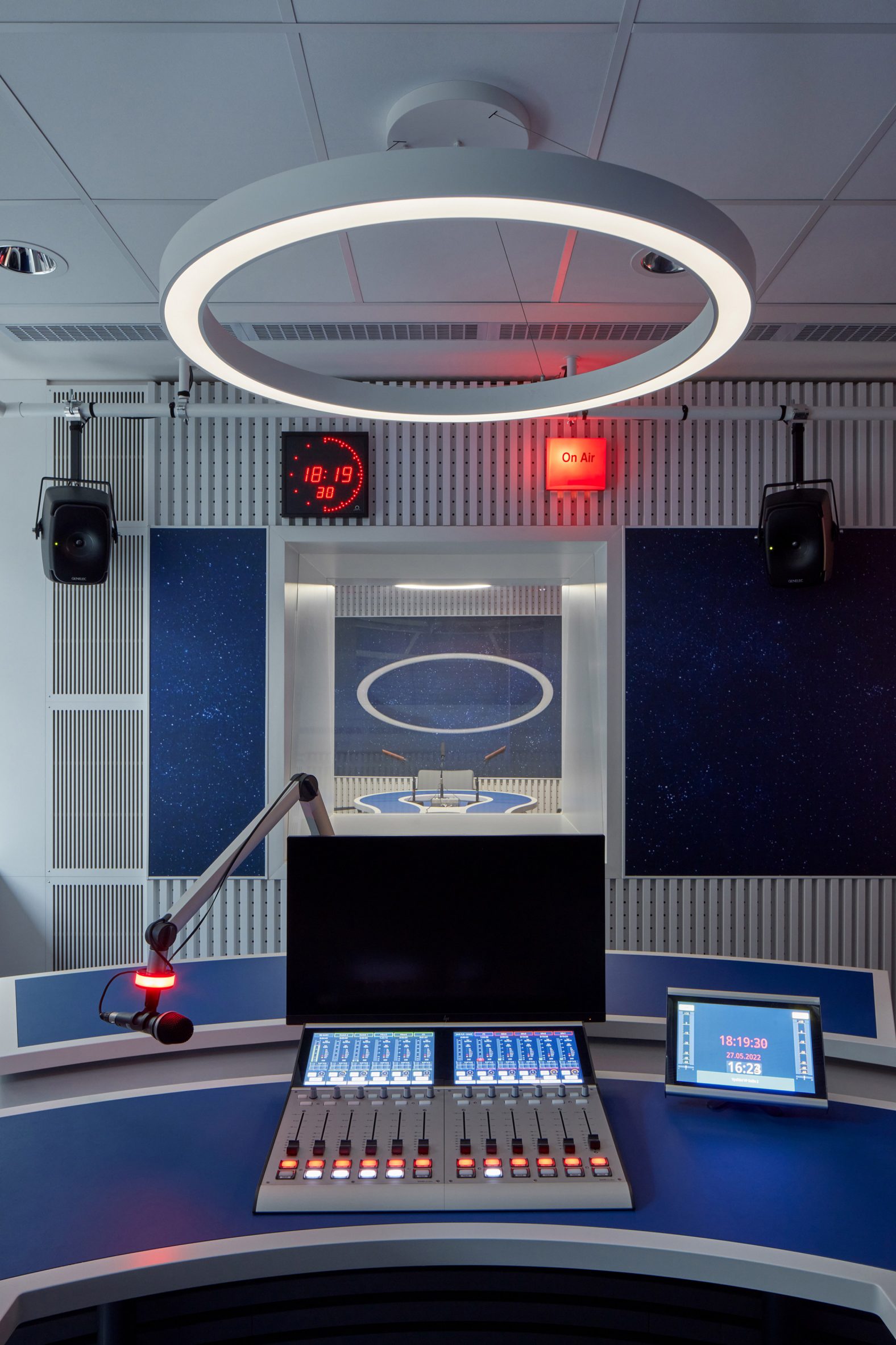 Photograph showing interior of broadcast recording room