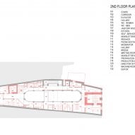 Second floor plan with key for rooms and amenities