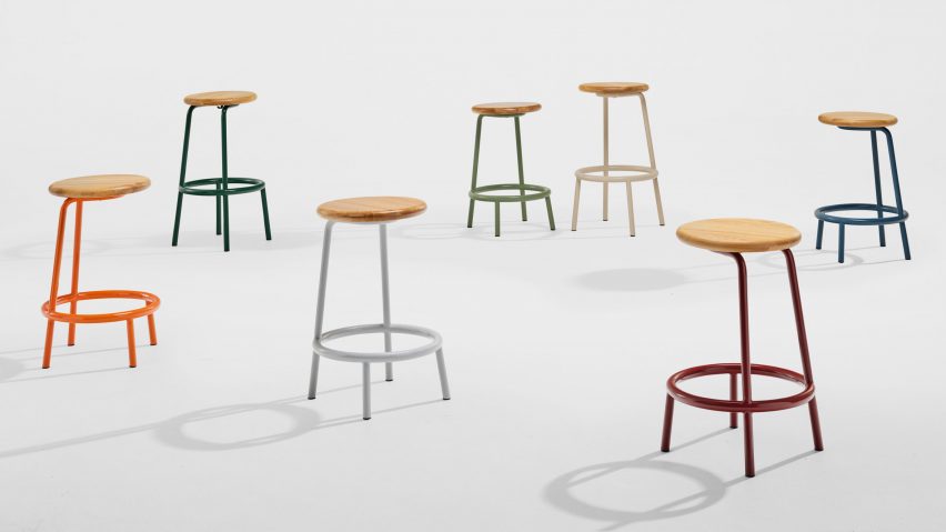 Volar stools by Derlot with multicoloured frames