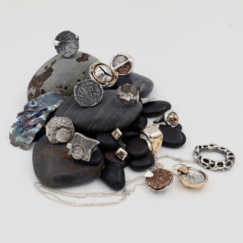 A collection of jewellery laid on rocks by student at Design Institute of Australia