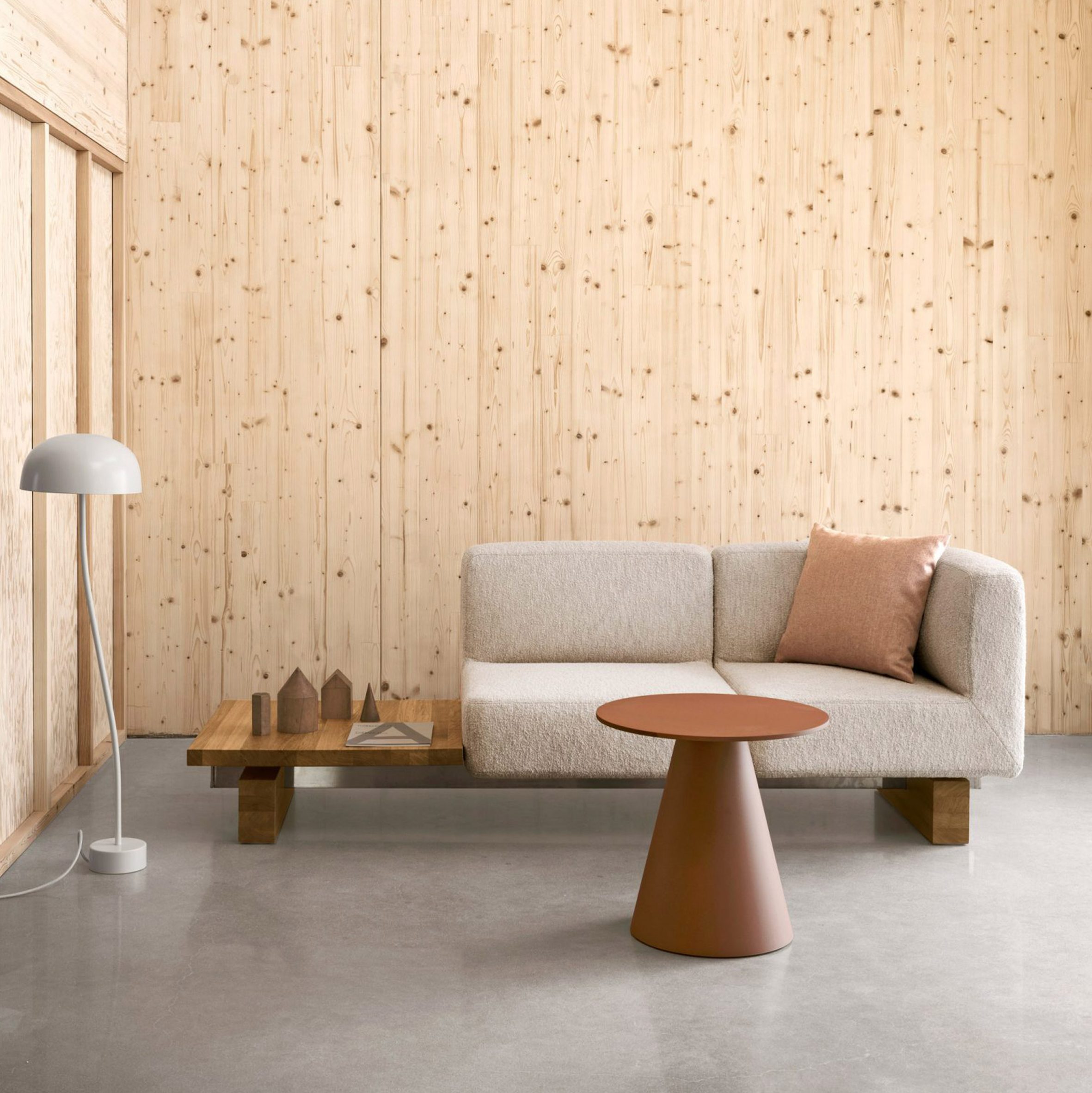 RUT modular seating with table element in a timber living room interior