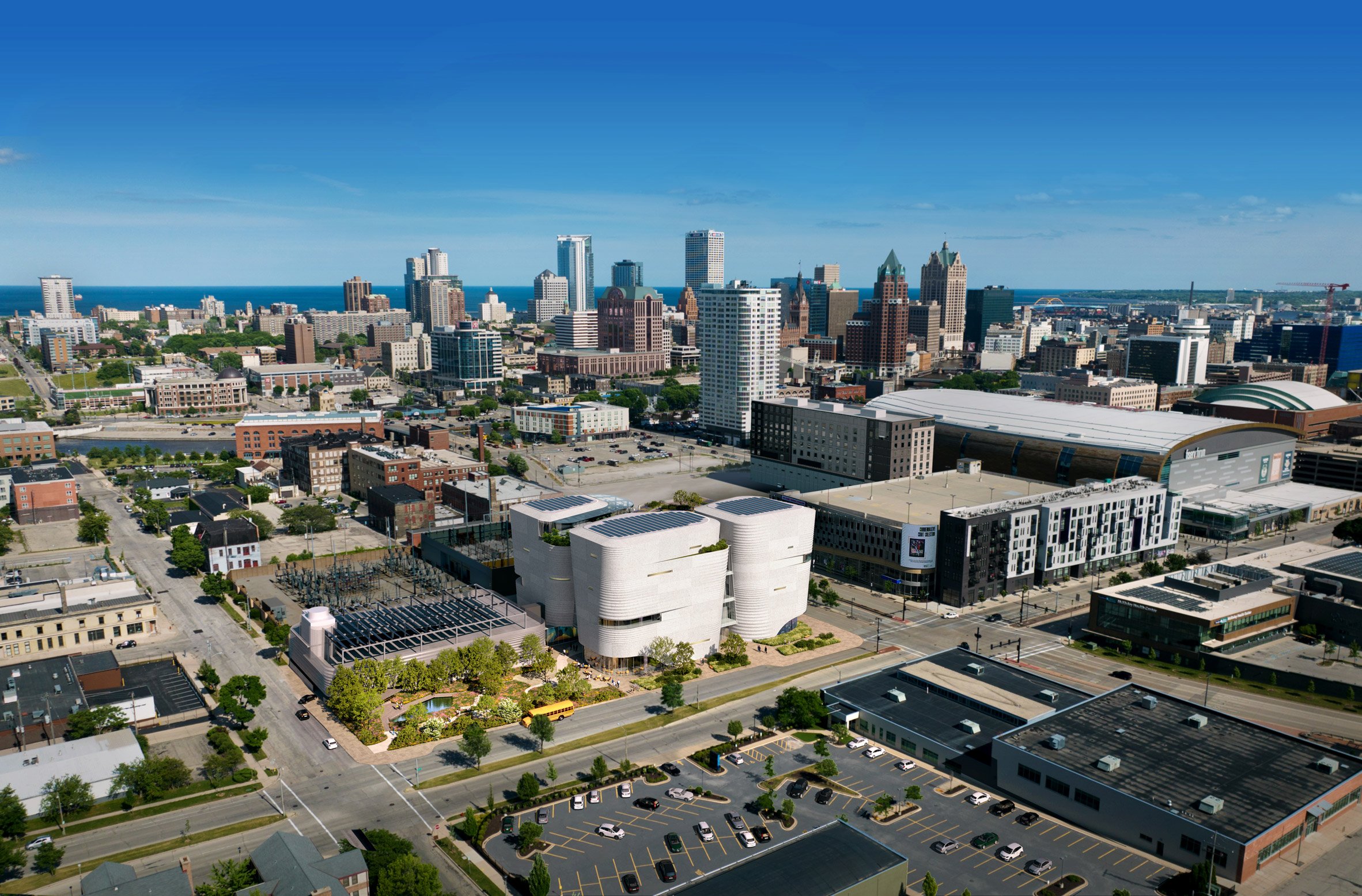 Aerial rendering of Milwaukee Public Museum
