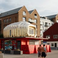 Golden Martian House inflated on Bristol dockside