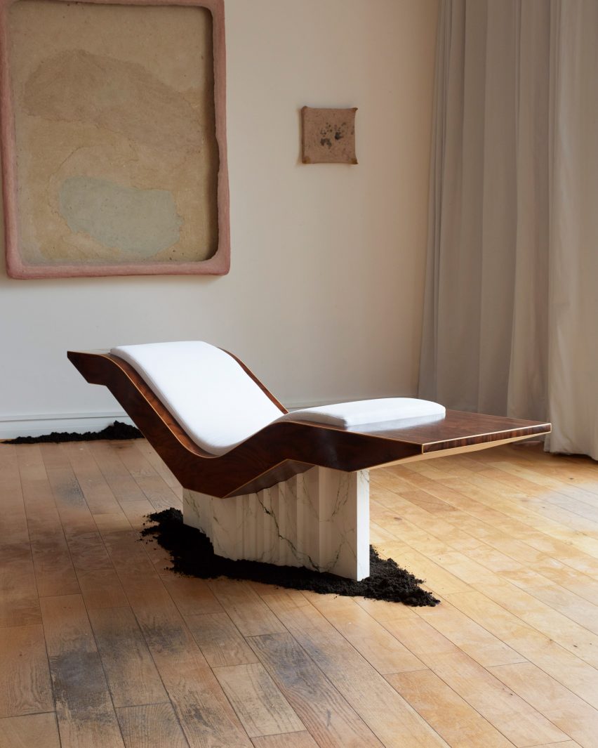 A reclining chair made from wood
