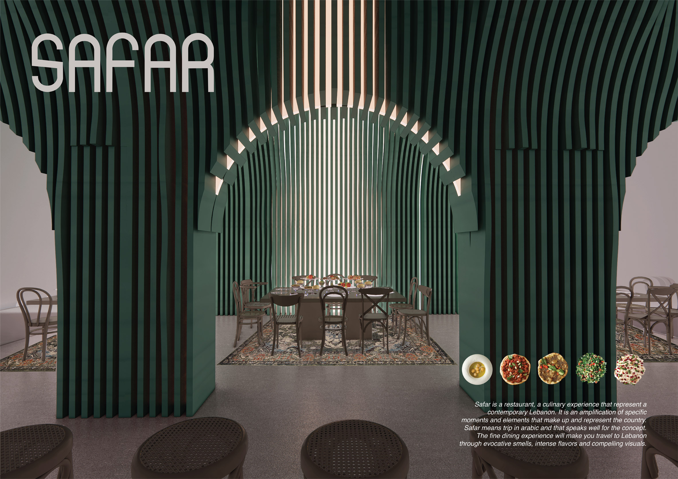 Interior visualisation of a Lebanese sensory restaurant 