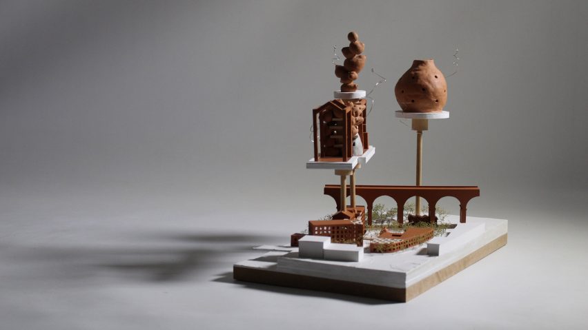 Архитектурная модель конструкции моста и надземных элементов, представленная на выставках Dezeen School Shows