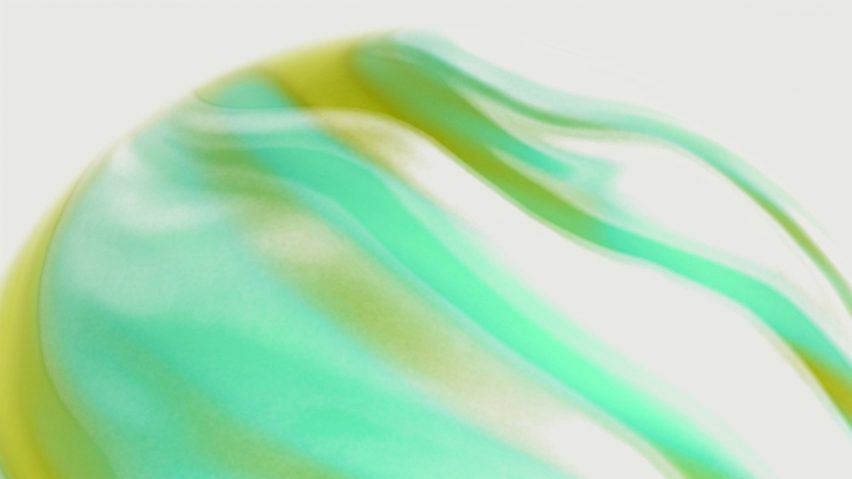 Fluid shape of different hues of greens on a white background