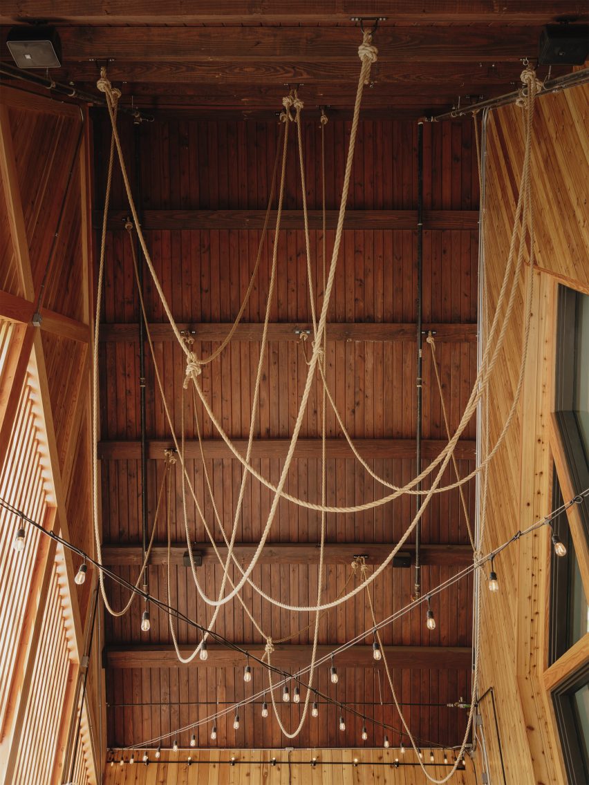 Lighting installation by Fibrous hanging from ceiling of Texas church converted into restaurant