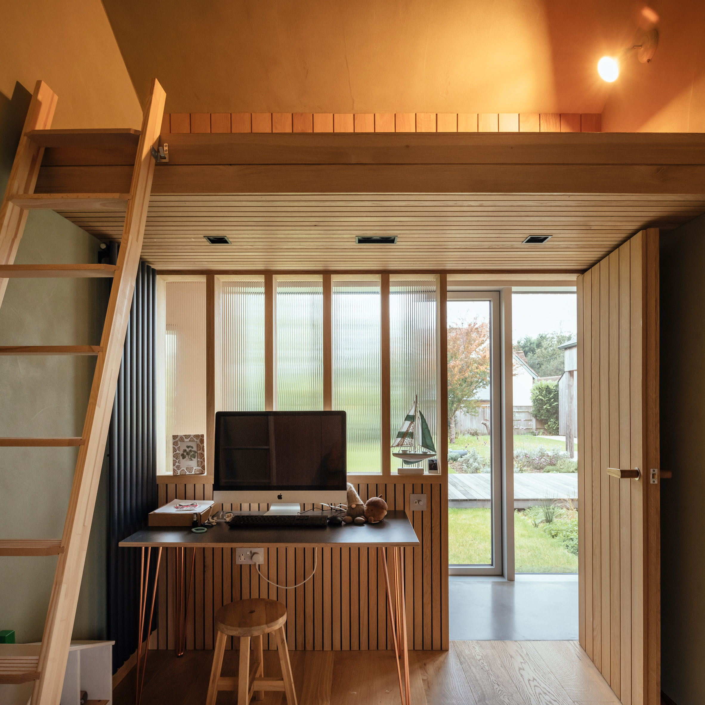 Timber battens inside of Clay Retreat house by Pad Studio