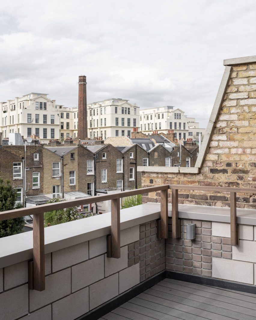 Roof terrace overlooking London housing