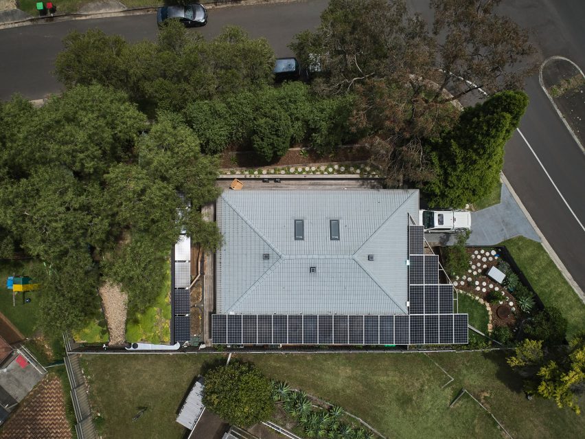 Aerial view of Pepper Tree Passive House by Alexander Symes 