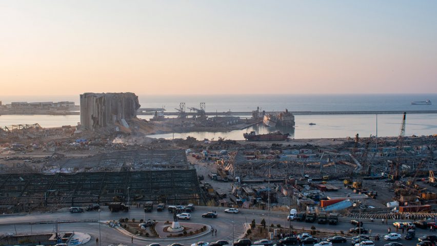 The damaged port in Beirut after the 2020 explosion