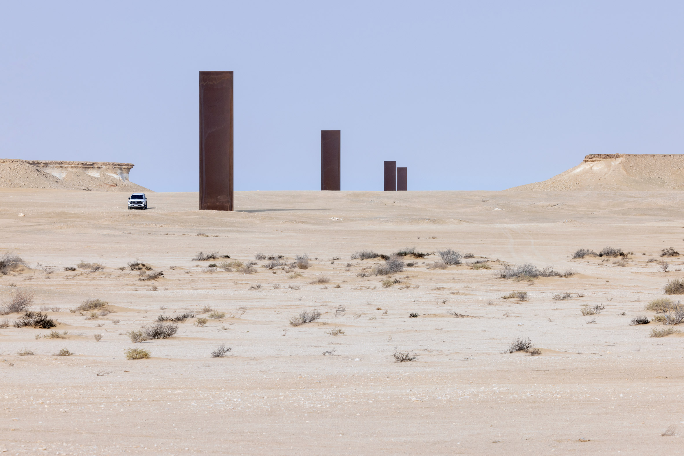 Large weathering-steel sculptures in Qatar desert