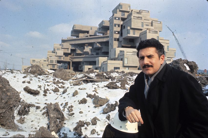 Moshe Safdie with Habitat 67 construction in the 1960s winter