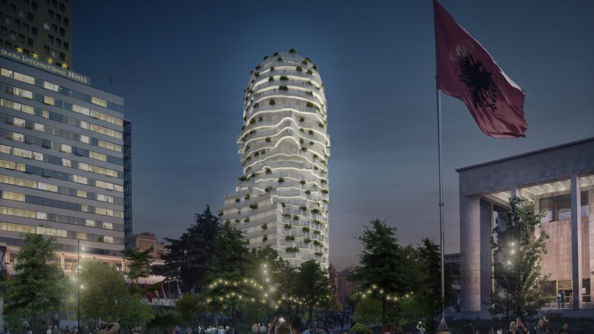 Face-like facade of Skanderbeg Building by MVRDV