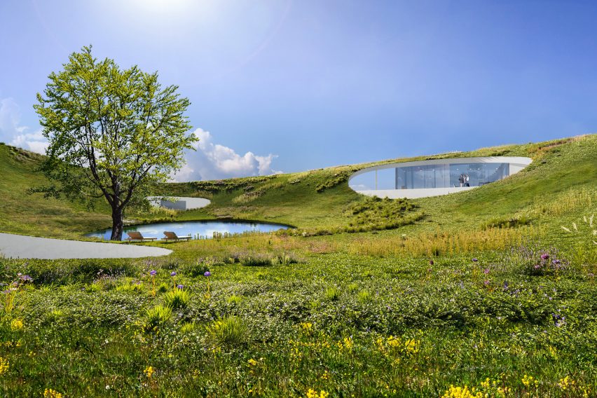 Render of the meadow green roof at Not A Hotel Ishigaki